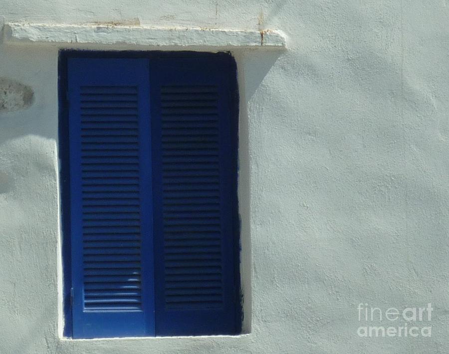 Greek Photograph - Blue Shutters of Greece by Therese Alcorn
