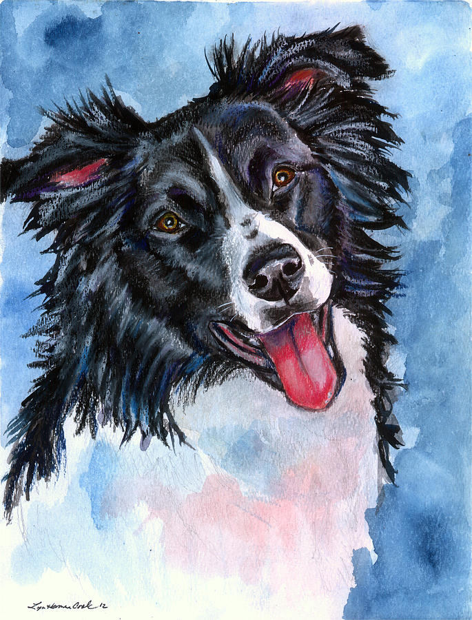 Dog Painting - Blue Skies - Border Collie by Lyn Cook