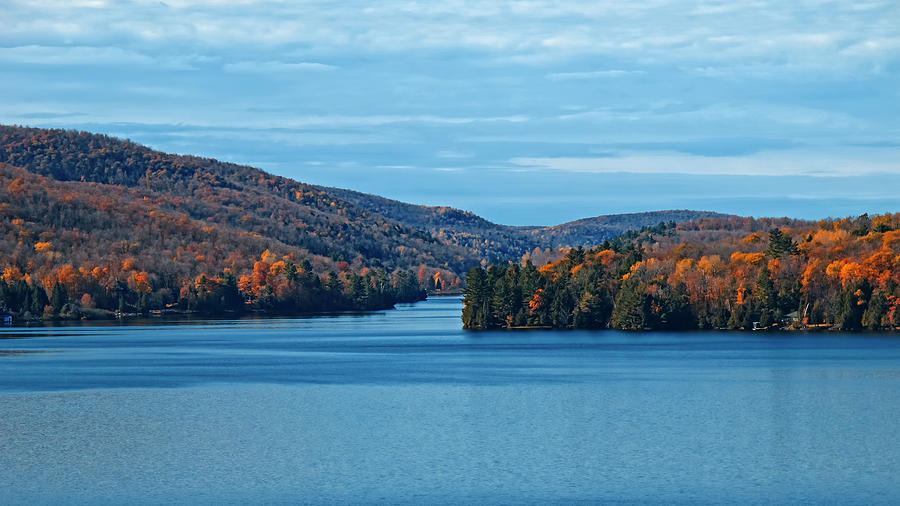 Blue Sky and Lake Above and Below - Orange Fall Foliage in Between ...