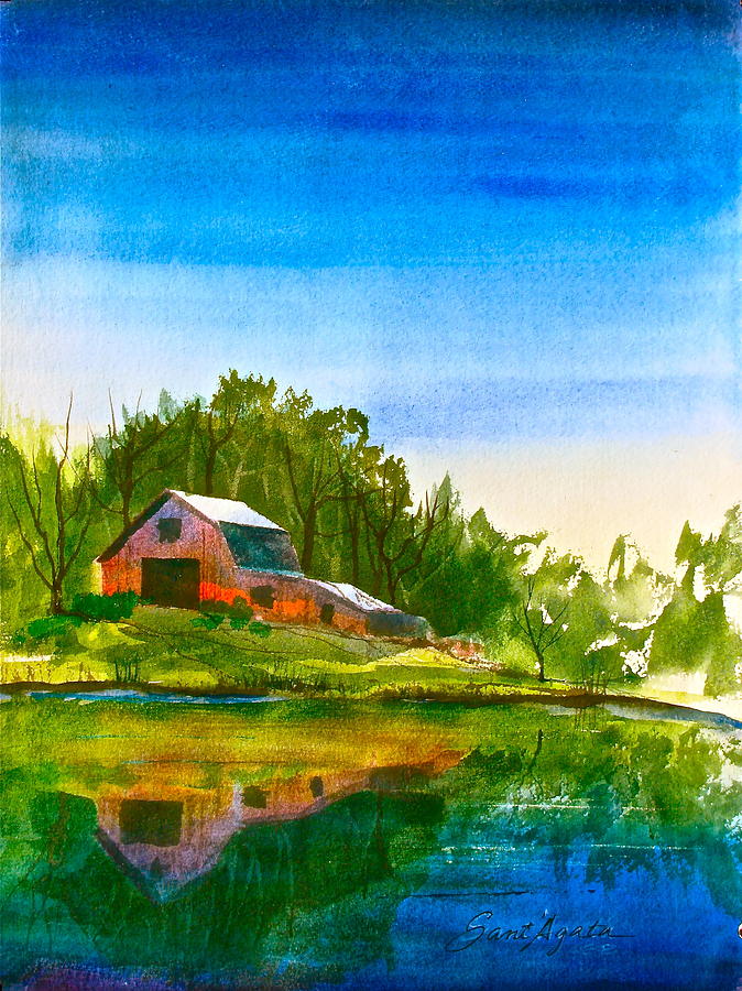 Blue Sky River Painting by Frank SantAgata