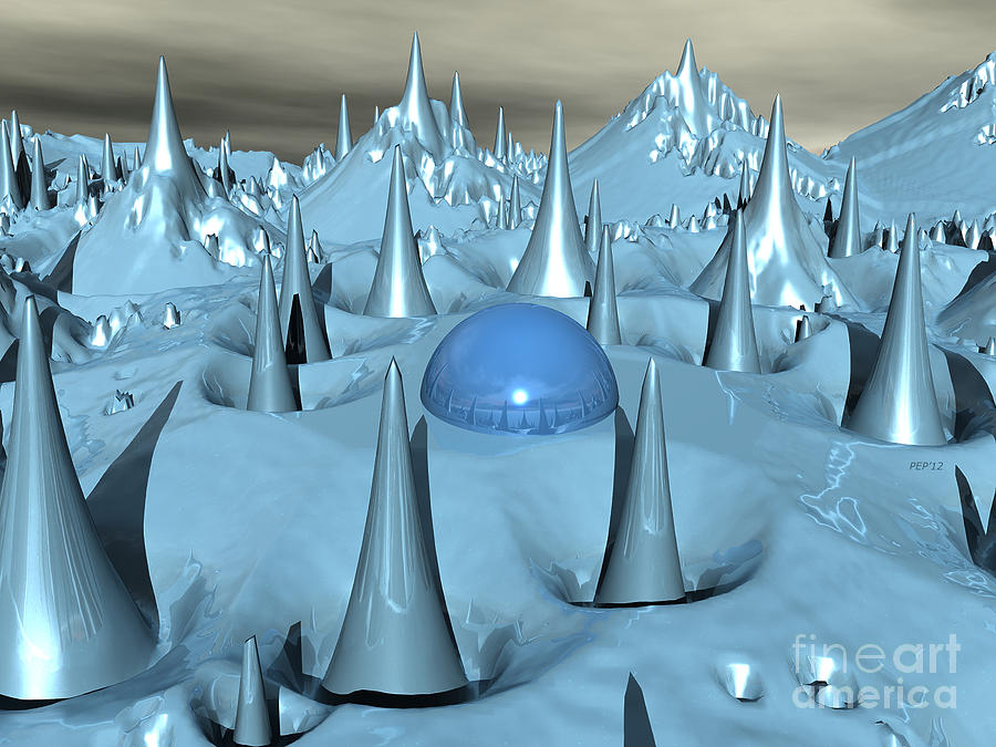 Blue Spikes Alien Terrain Digital Art by Phil Perkins