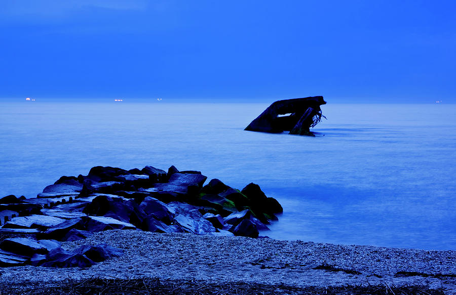 Blue Twilight-Sunken Ship Photograph by Tom Singleton