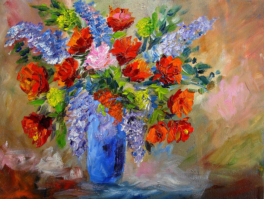 Blue Vase Floral Painting by Mary Jo Zorad