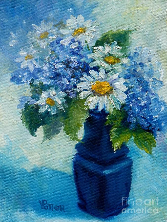 Blue Vase with flowers Painting by Virginia Potter