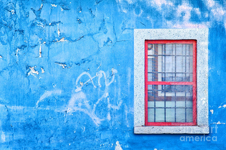 Blue wall and window with red frame Photograph by Silvia Ganora