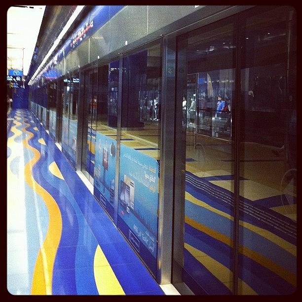 Train Photograph - Blue Waves Design - Dubai Metro by Jyothi Joshi