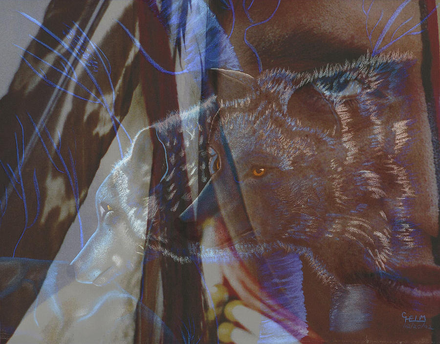 Blue wolf dreams of indians Digital Art by Mayhem Mediums