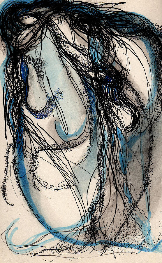 Blue Woman Drawing by Christine Perry