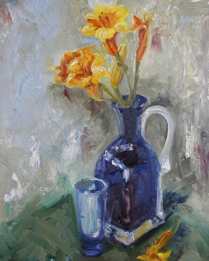 Blue Yellow Floral Painting by Vicki Ross