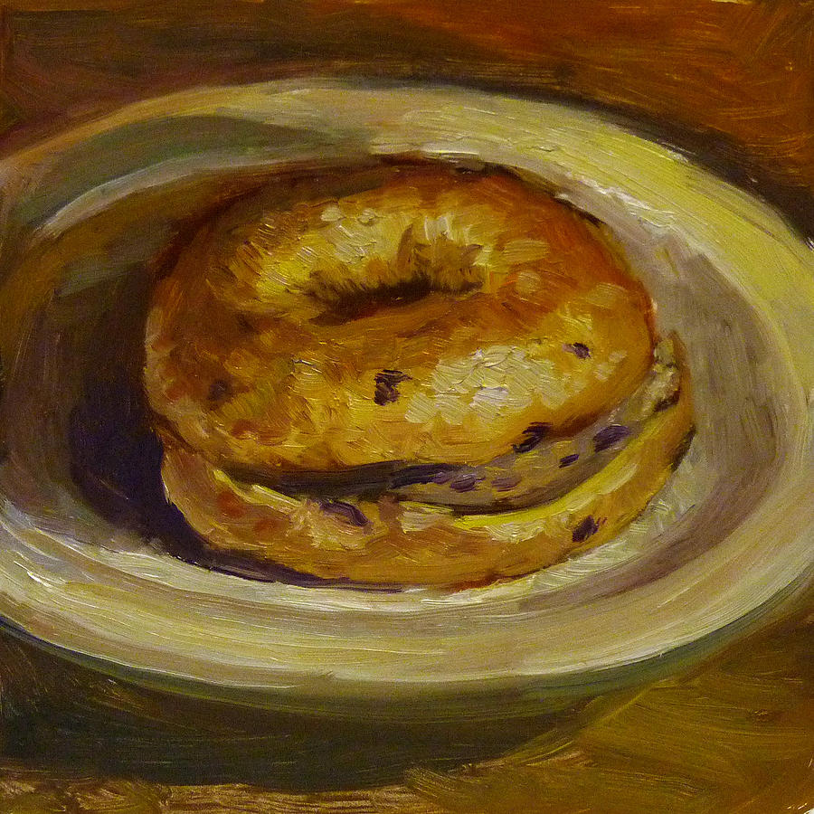 Blueberry Bagel Painting by Nora Sallows