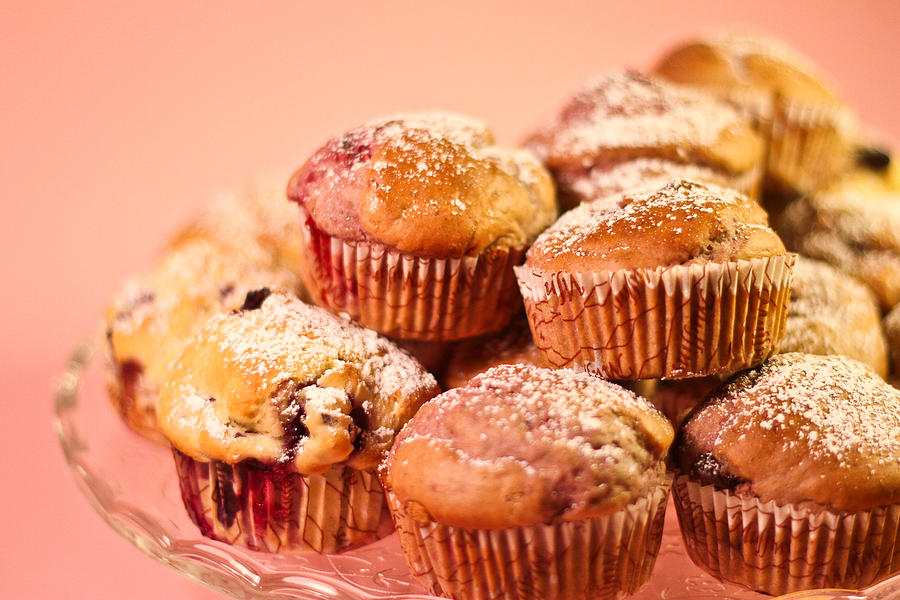 Muffin Photograph - Blueberry muffins - recipe from 1942 by Birgitta Forsberg