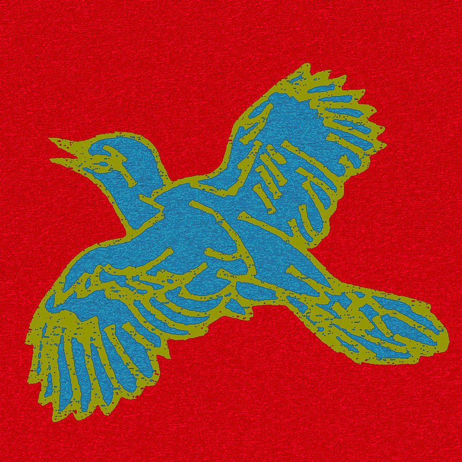 Bluebird In Red Sky Painting by Steve Fields