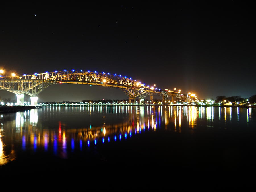 Night Mixed Media - Bluewater Bridges on a Warm Spring Night by Bruce Ritchie