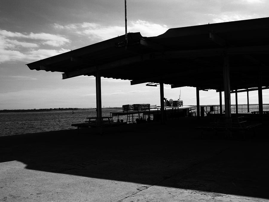 Summer Photograph - Boat at Pier leaving Olhao to Amona Island Portugal in Black and White by Hedge