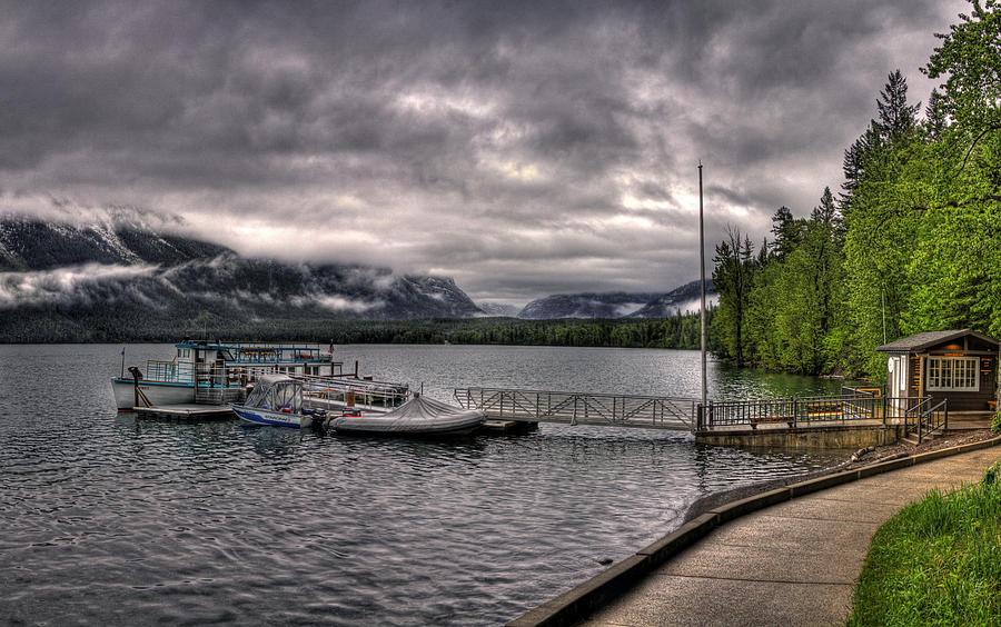Boat Dock At Lake McDonald Lodge 2 #1 Photograph by Lee Santa