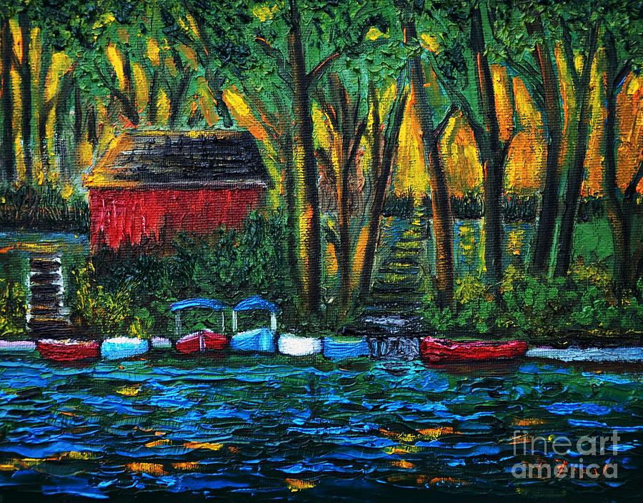 Boat Dock in The Evening Painting by Reb Frost