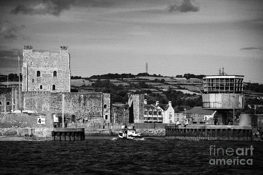 Castle Photograph - Boat Entering Carrick Harbour Approaching Carrickfergus Castle County Antrim Northern Ireland by Joe Fox