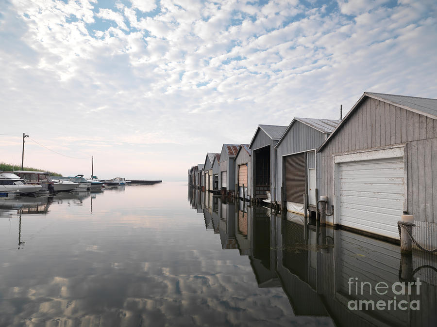 Boat Photograph - Boat Houses at Lake Erie by Maxim Images Exquisite Prints