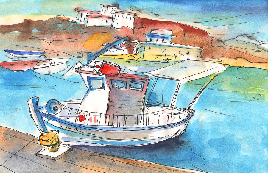 Boat in Agia Galini 01 Painting by Miki De Goodaboom