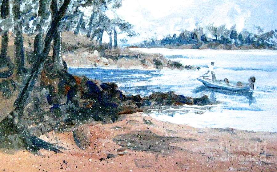 Boater at Websters Ferry Painting by Gretchen Allen