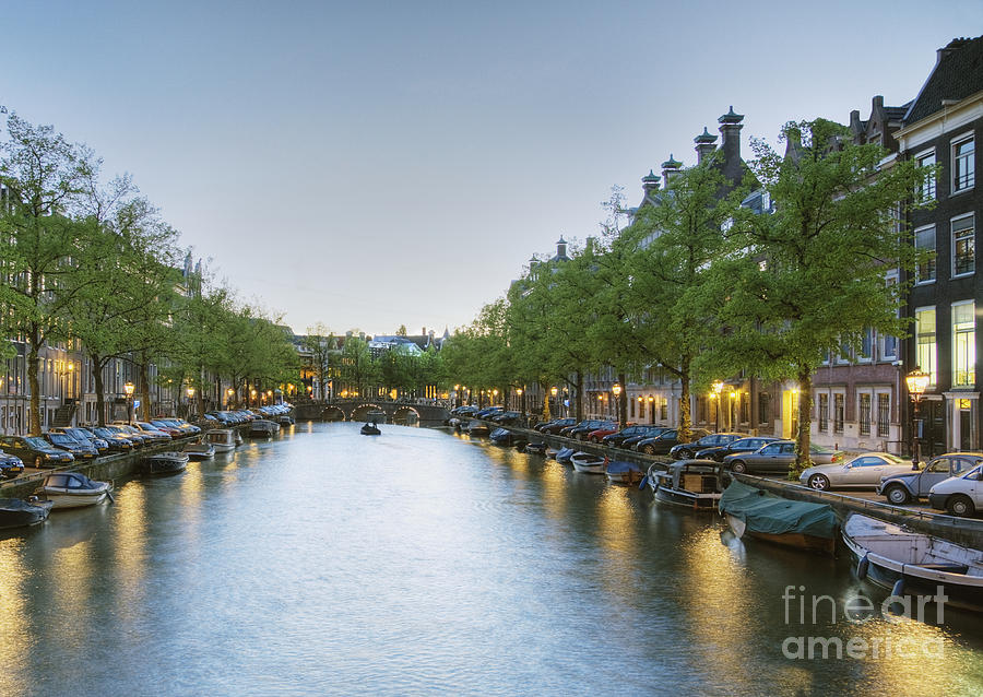 Boats in a Tree Lined Canal at Dusk Photograph by Andersen Ross - Fine ...