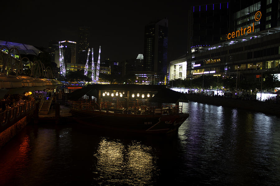 Lamp Photograph - Boats moored at Clarke Quay in Singapore by Ashish Agarwal