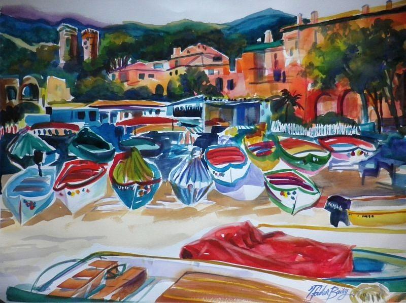 Boats of Cinque Terre Painting by Tf Bailey