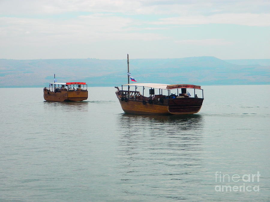 Boats on the Sea of Galilee Photograph by Robin Coaker