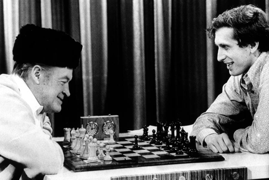 Candid Photograph - Bob Hope, Bobby Fischer Playing Chess by Everett