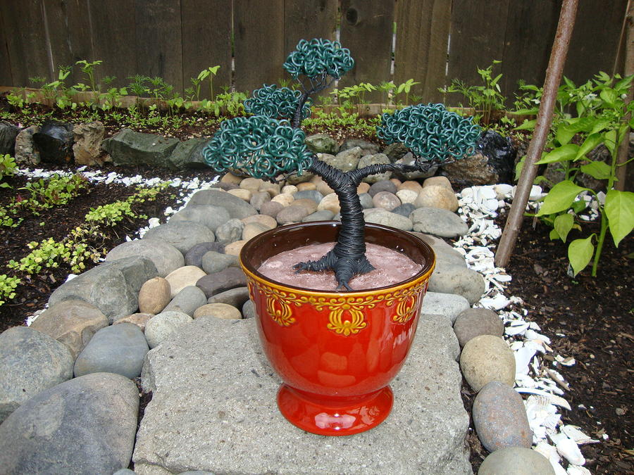 Tree Sculpture - Bonsai Tree Medium Red Glass Vase Planter by Scott Faucett