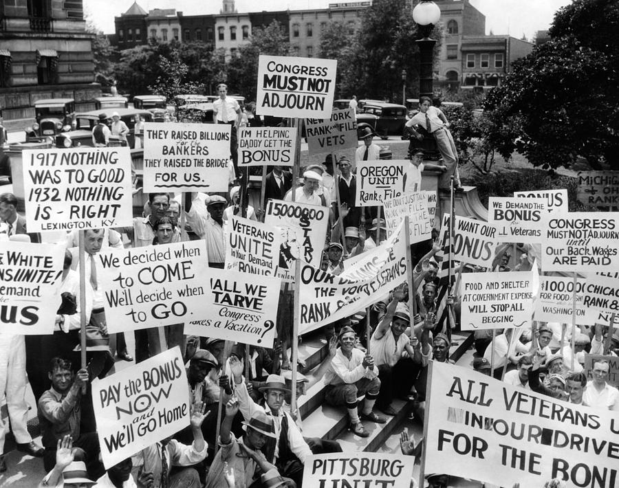 Sign Photograph - Bonus Army Protest At The Library by Everett