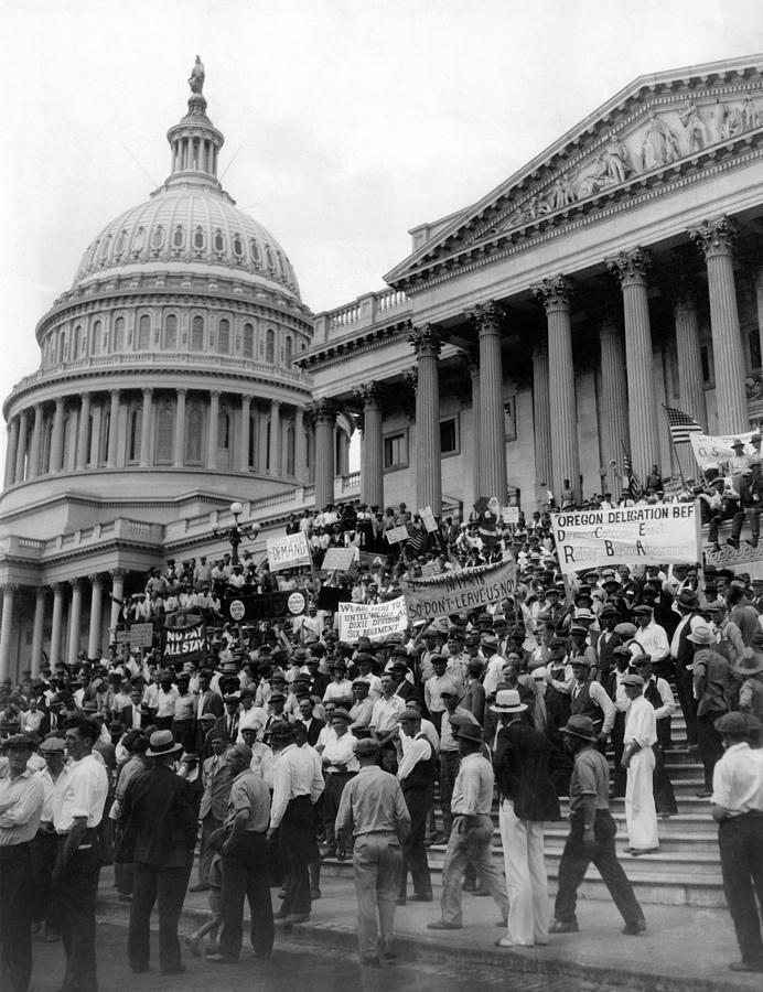 Sign Photograph - Bonus Army Protests At The Capitol by Everett