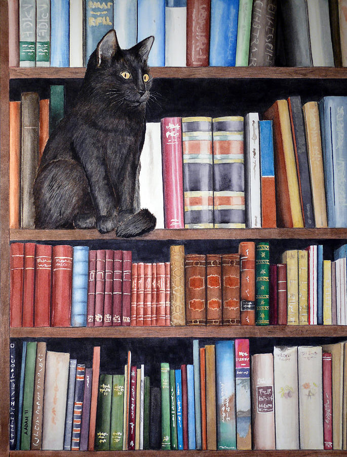 Bookshelf Cat Painting By Angela Johnson