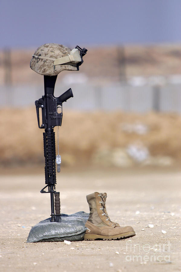 Boots, Rifle, Dog Tags, And Protective Photograph by Stocktrek Images