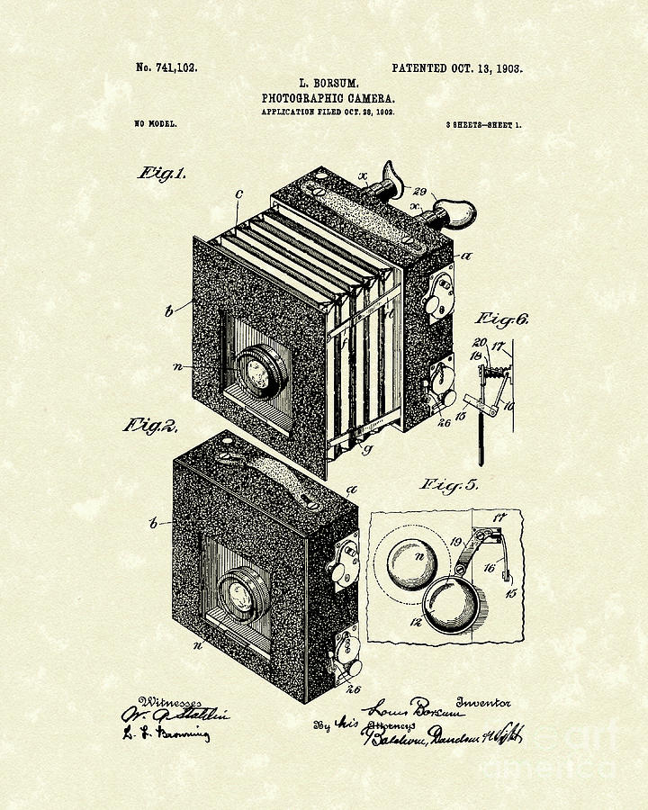 Borsum Photographic Camera 1903 Patent Art Drawing by Prior Art Design