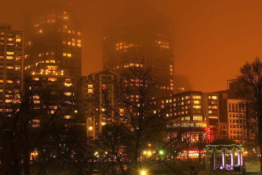 Christmas Photograph - Boston Foggy Holiday Night by John Burk