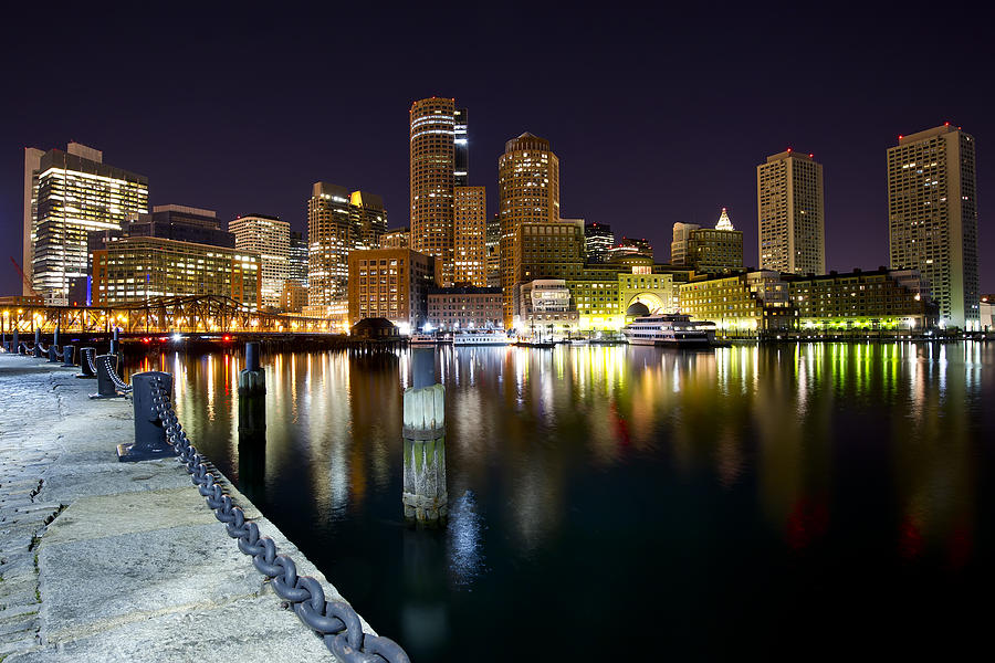Boston Harbor Nightscape Photograph by Shane Psaltis