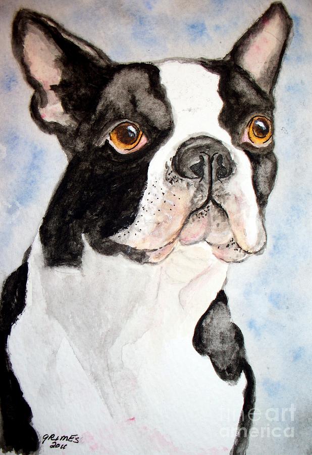 Boston Terrier Painting by Carol Grimes