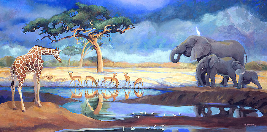 Botswana Watering Hole Painting by Susan McNally