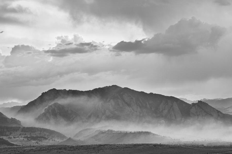 Boulder Colorado Flatirons and The Flagstaff Fire BW Photograph by James BO Insogna