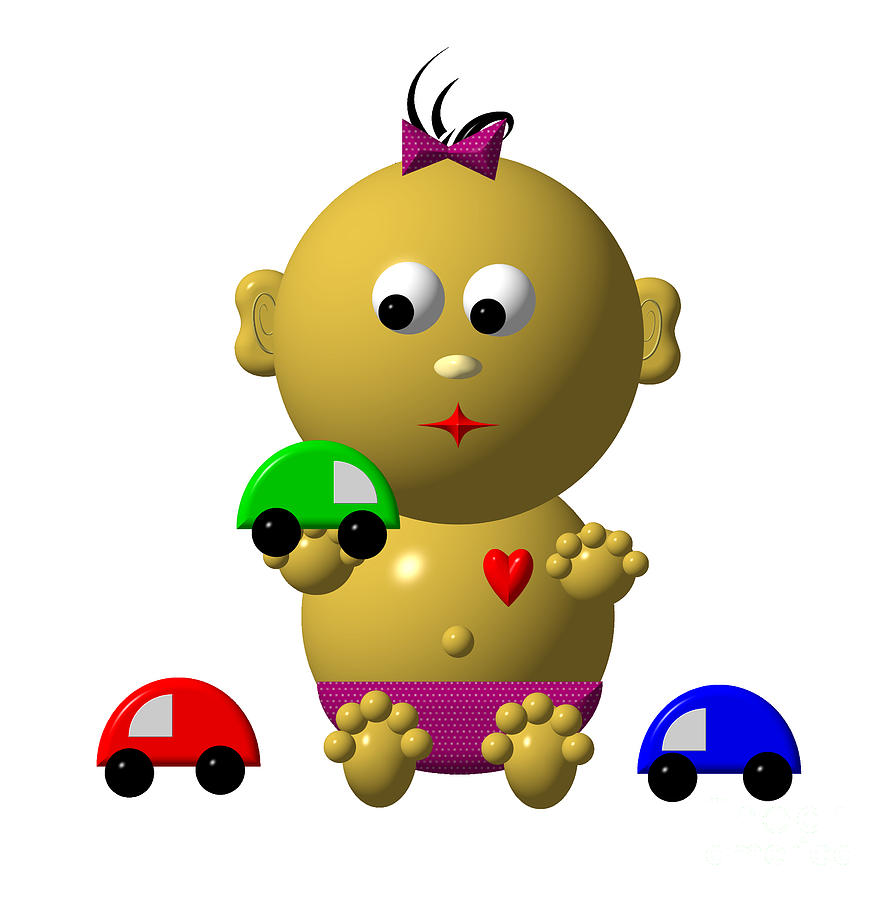 Bouncing Baby Girl with 3 Toy Cars Digital Art by Rose Santuci-Sofranko