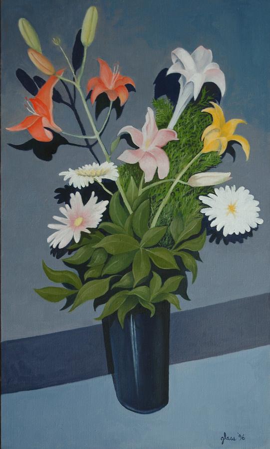 Flower Painting - Bouquet in a Blue Vase by Lester Glass