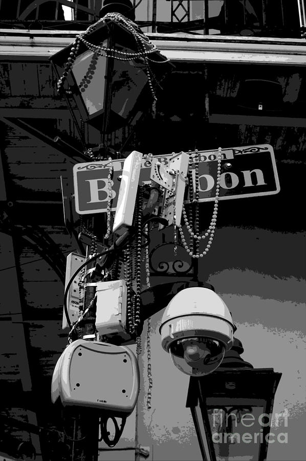 Bourbon Street Sign and Lamp Covered in Beads Clack and White Cutout Digital Art Digital Art by Shawn OBrien