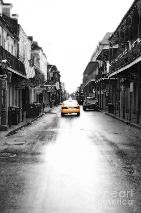 Bourbon Street Taxi French Quarter New Orleans Color Splash Black and White Diffuse Glow Digital Art Digital Art by Shawn OBrien