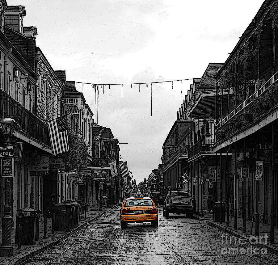 Bourbon Street Taxi French Quarter New Orleans Color Splash Black and White Poster Edges Digital Art Digital Art by Shawn OBrien