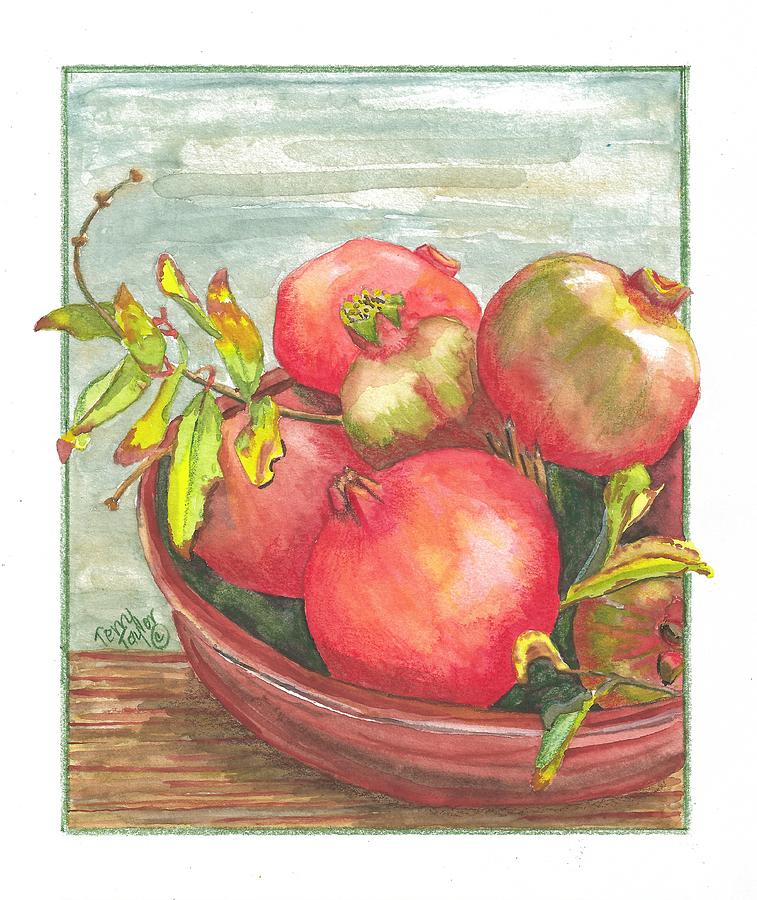Bowl of Pomegranates Painting by Terry Taylor