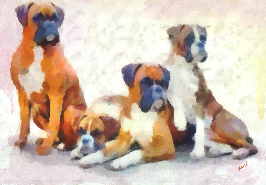 Boxer Quartet Painting by Doggy Lips
