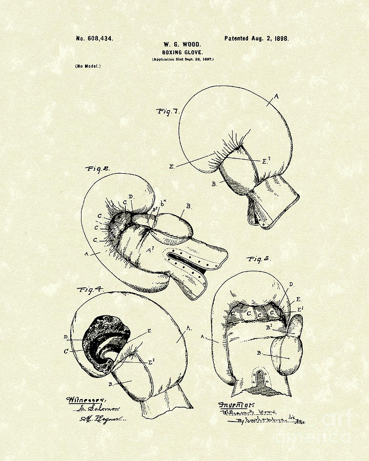 Wood Drawing - Boxing Glove 1898 Patent Art by Prior Art Design