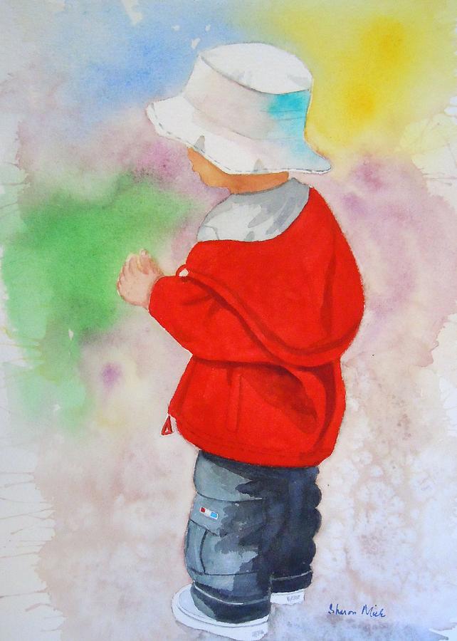 Boy at Beach Painting by Sharon Mick
