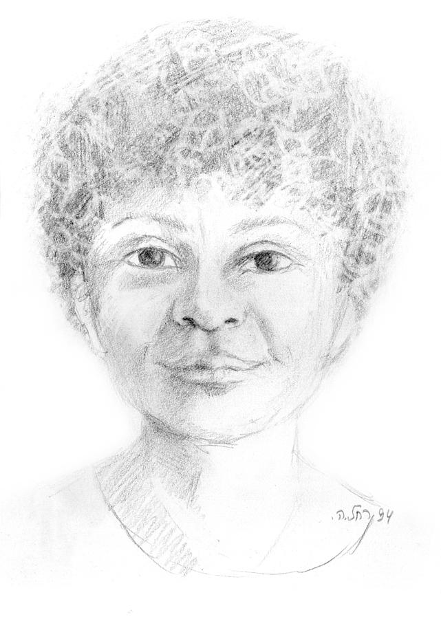 Boy or girl woman or man African or Asian has curly hair big lips and a big  head Drawing by Rachel Hershkovitz - Fine Art America